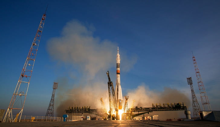 Baikonur Cosmodrome, roket, Roscosmos State Corporation, Soyuz, kendaraan, Wallpaper HD