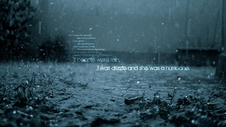 это люди были дождь текст наложение, цитата, Джон Грин, дождь, текст, вода, HD обои