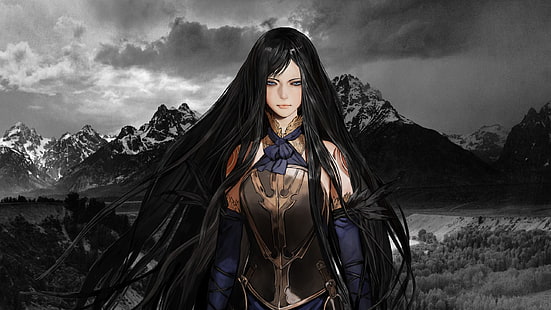 Castlevania: Order Of Ecclesia, Shanoa (Castlevania), видеоигры для девочек, горы, черные волосы, видеоигры, фэнтези-арт, Castlevania, HD обои HD wallpaper