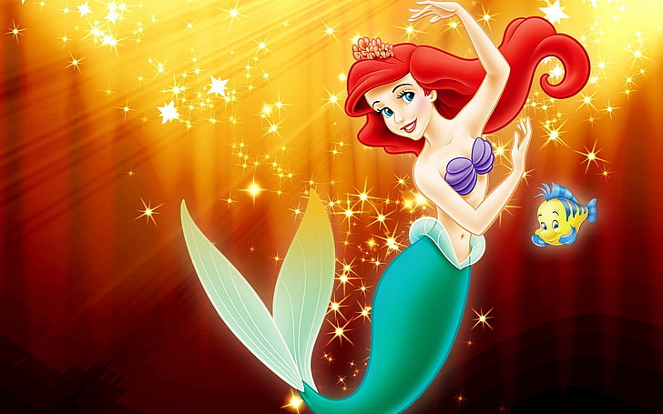Ariel ilustracja, morze, rysunek, księżniczka, Ariel, film, Walt Disney, mała syrenka, słonecznik, bajka, mała syrenka, Tapety HD