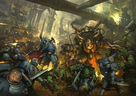  Warhammer 40,000, Games Workshop, Space Marine, space marines, ork, orks, Waaaaagghhh, space wolves, HD wallpaper HD wallpaper