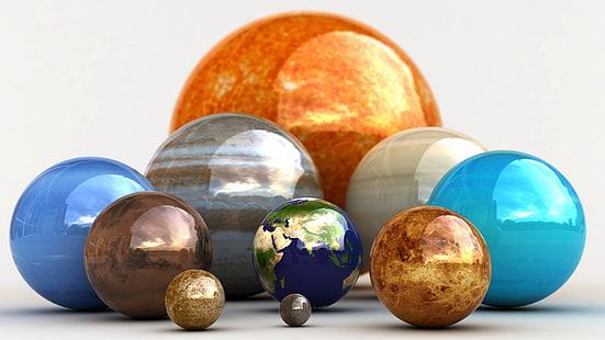 голубые, серые, бирюзовые и оранжевые обои планет, астрономия, Солнечная система, Меркурий, Венера, Земля, Марс, Юпитер, Сатурн, Уран, Солнце, HD обои HD wallpaper