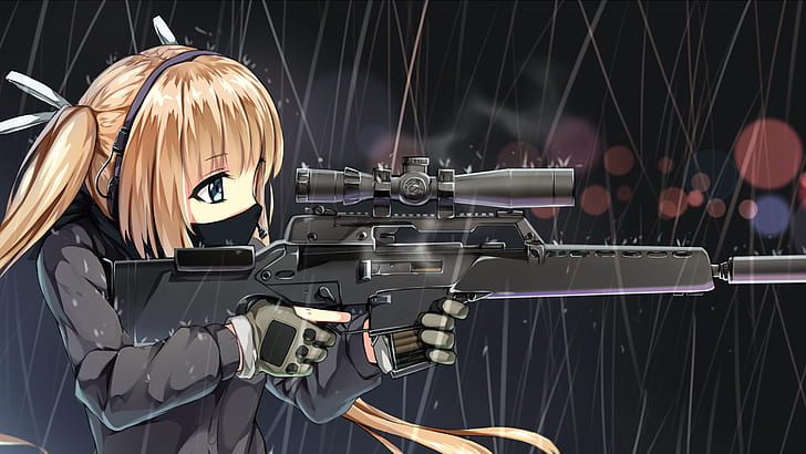 anime, meninas anime, meninas com armas, HD papel de parede