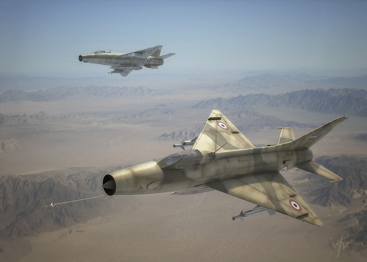 duas aeronaves bege, aviões de guerra, MiG-21, HD papel de parede
