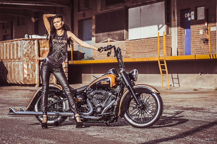 Motorcyklar, flickor och motorcyklar, anpassad motorcykel, Harley-Davidson, Thunderbike Customs, Woman, HD tapet