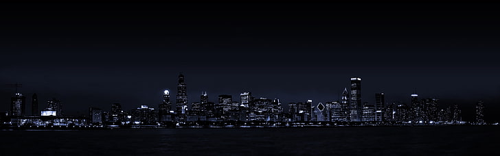 도시 건물 사진, 다중 디스플레이, 도시 풍경, 밤, HD 배경 화면