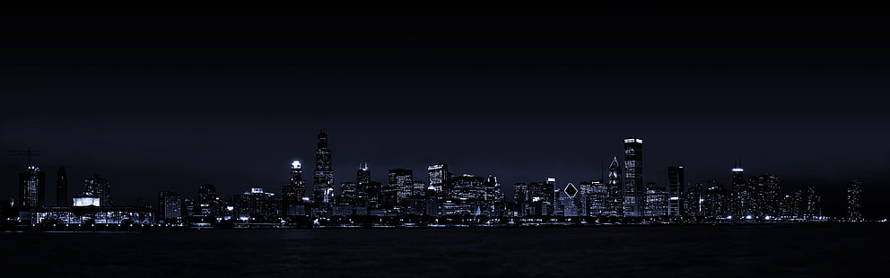 도시 건물 사진, 다중 디스플레이, 도시 풍경, 밤, HD 배경 화면 HD wallpaper