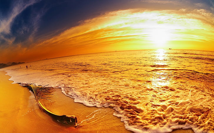 natura, spiaggia, tramonto, mare, onde, Sfondo HD