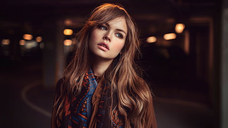 Anastasia Scheglova, blurred, redhead, auburn hair, juicy lips, long hair, looking away, women, model, Georgy Chernyadyev, HD wallpaper