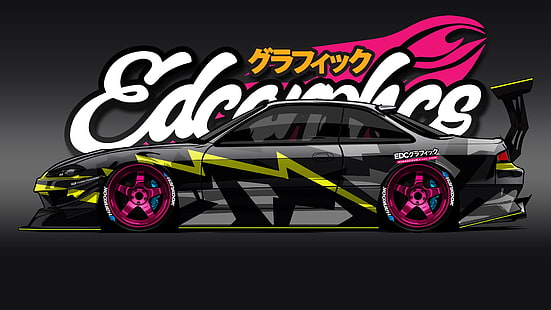 Grafika EDC, Nissan Silvia S14, Nissan, render, samochody japońskie, JDM, Tapety HD HD wallpaper