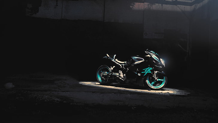 blå och svart sportcykelfotografering, Suzuki, Hayabusa, superbike, HD tapet