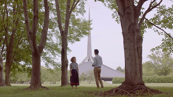 man and woman standing in front of tall trees, Columbus, John Cho, Haley Lu Richardson, Sundance 2017, HD wallpaper