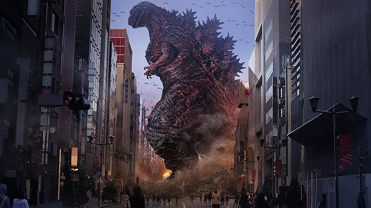 Godzilla, Stadtlandschaft, Malerei, Fantasie, HD-Hintergrundbild
