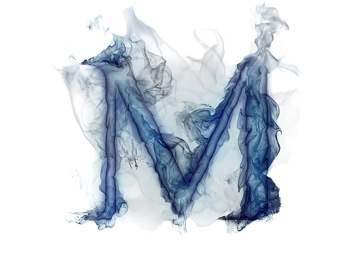синий M иллюстрация, дым, газ, письмо, литера, HD обои