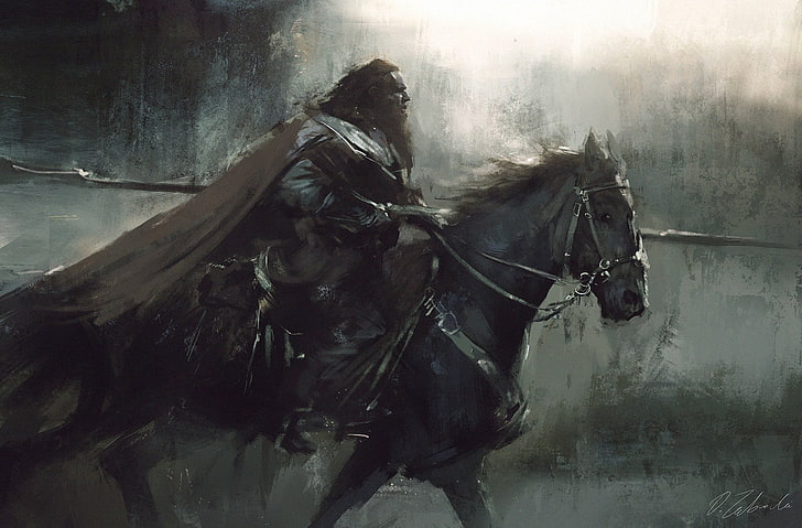 hombre monta una pintura de caballos, arte de fantasía, Darek Zabrocki, Fondo de pantalla HD