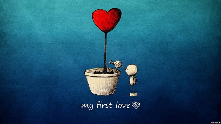 моя первая любовная иллюстрация, художественная, любовь, сердце, HD обои