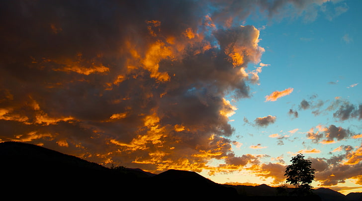 Brillante tramonto sul Colorado, natura, sole e cielo, colorato, paesaggio, estate, tramonto, montagna, silhouette, dorato, fuoco, colorado, freddo, vivido, brillante, contorno, vibrante, Sfondo HD