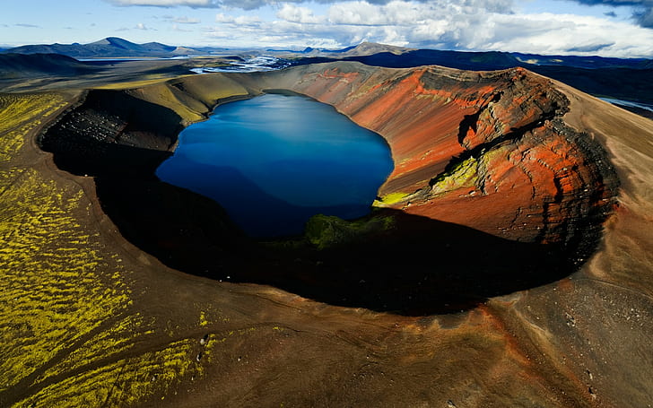 nature, landscape, volcano, crater, crater lake, HD wallpaper