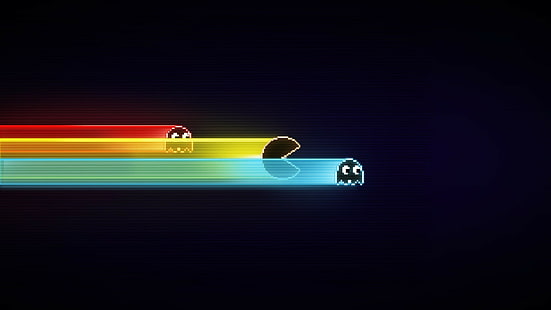 Pacman, minimalism, black, GameBoy, blue, video games, old games, HD wallpaper HD wallpaper