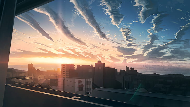 solnedgång, staden, utsikten från fönstret, HD tapet