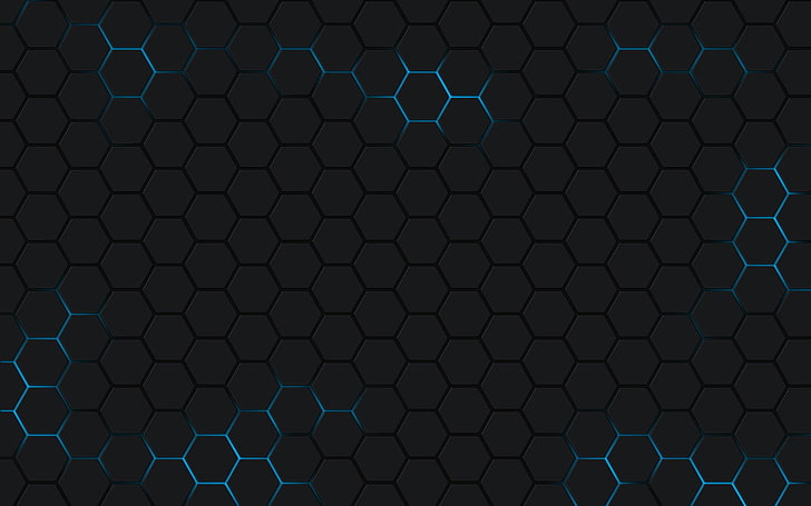 schwarze und blaue Wabentapete, Zusammenfassung, Hexagon, digitale Kunst, Muster, HD-Hintergrundbild