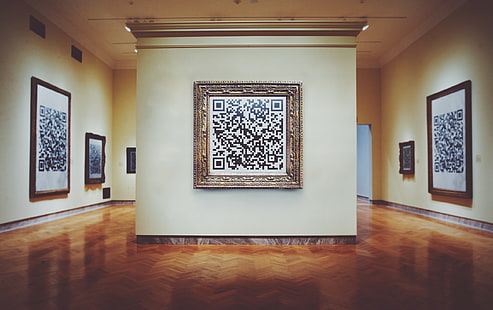 Pintura con código QR, imagen, museo, Mona Lisa, Fondo de pantalla HD HD wallpaper