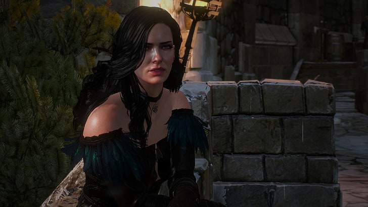 드레스 디지털 벽지에 검은 머리 여자, Witcher 3 : 와일드 헌트, Skellige, Vengerberg의 Yennefer, HD 배경 화면
