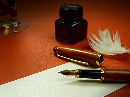 close up, composition, feather, filler, fountain pen, ink, letter, office, paper, pen, stationery, still life, table, workspace, writing, writing tool, HD wallpaper HD wallpaper