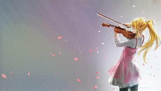 애니메이션, 애니메이션 소녀들, 시가 츠와 키 미노 우소, 미야 조노 카오리, 바이올린, HD 배경 화면 HD wallpaper