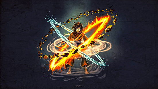 Anime-Figur mit vier Elementen Aura-Malerei, Legend Of Kora, Avatar Wan, Die Legende von Korra, HD-Hintergrundbild HD wallpaper