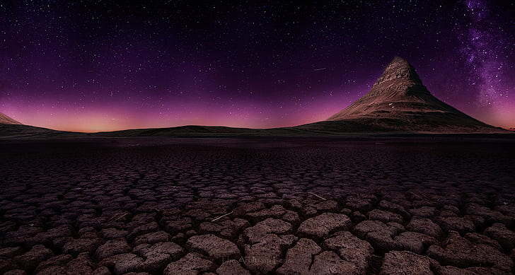étoiles, paysage nocturne, désert, violet, ciel, Fond d'écran HD