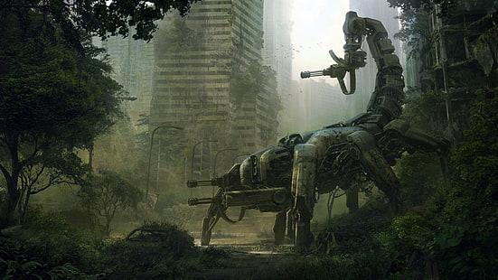 immaginario sfondo di robot scorpione, mech, Wasteland 2, apocalittico, videogiochi, futuristico, opere d'arte, fantascienza, rovine, Sfondo HD HD wallpaper