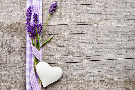 lavender flowers, table, tape, heart, lavender, HD wallpaper HD wallpaper