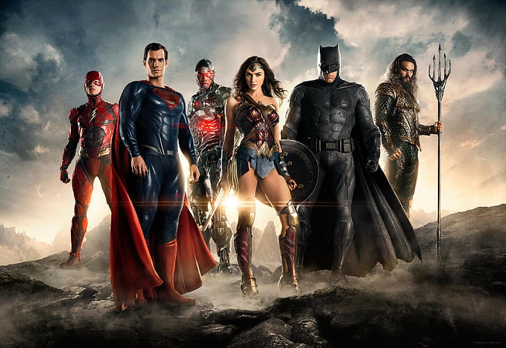 Justice League, Wonder Woman, Flash, Superman, Aquaman, Batman, Cyborg (DC Comics), cyborg, DC Comics, Gal Gadot, HD wallpaper