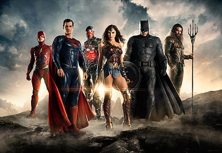 Justice League, Wonder Woman, Flash, Superman, Aquaman, Batman, Cyborg (DC Comics), cyborg, DC Comics, Gal Gadot, HD wallpaper HD wallpaper
