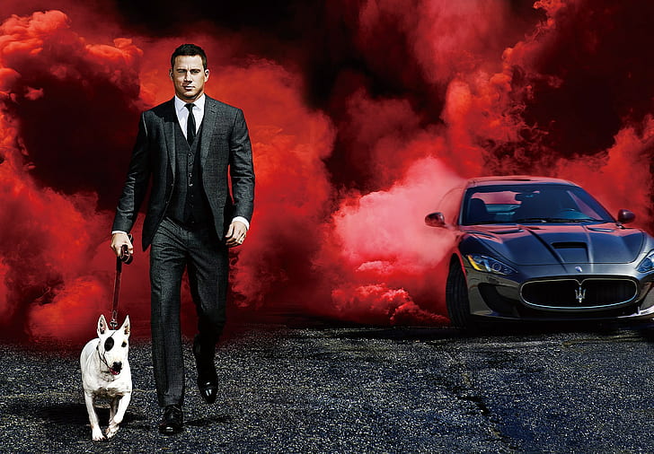 Channing Tatum, dog, Maserati, HD wallpaper