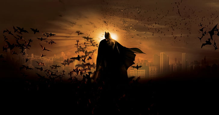 Batman, Batman Begins, Bat, Bruce Wayne, Stadt, DC Comics, Gotham City, Film, Nacht, Superheld, HD-Hintergrundbild