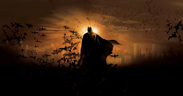Batman, Batman commence, Bat, Bruce Wayne, Ville, Comics DC, Gotham City, Film, Nuit, Super-héros, Fond d'écran HD HD wallpaper