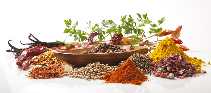 assorted seasoning lot, sesame, bowl, spices, black pepper, red pepper, curry, HD wallpaper HD wallpaper