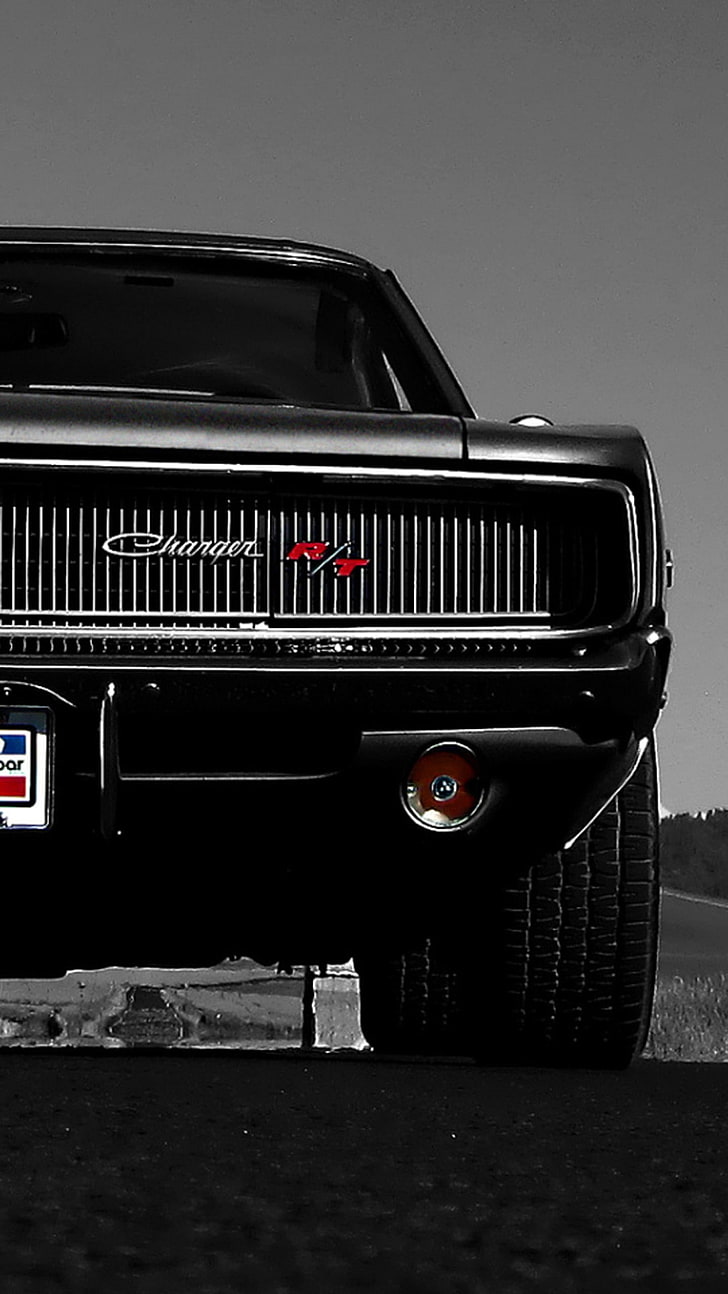 schwarzes Auto, Ladegerät RT, Dodge Charger R / T, Dodge, schwarz, Reifen, Muscle-Cars, amerikanische Autos, Auto, HD-Hintergrundbild, Handy-Hintergrundbild