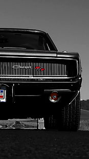 svart bil, Charger RT, Dodge Charger R / T, Dodge, svart, däck, muskelbilar, amerikanska bilar, bil, HD tapet HD wallpaper