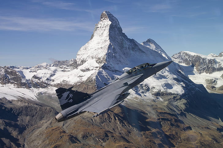 Switzerland, Mountain, Gripen, JAS 39, Matterhorn, The Pennine Alps, You CAN, Swedish air force, Gripen JAS 39, HD wallpaper