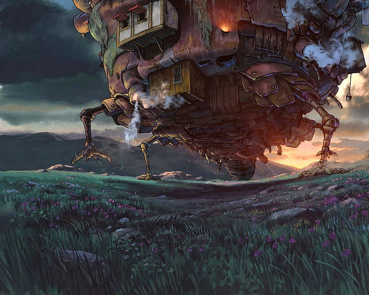 Студия Ghibli Howls Moving Castle аниме, HD обои