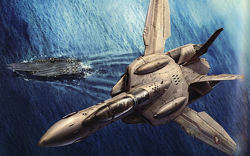 Flugzeuge, Flugzeugträger, Kunstwerk, Macross, Militär, Militärflugzeuge, HD-Hintergrundbild HD wallpaper