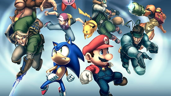 Super Smash Bros., Super Smash Bros. Brawl, Donkey Kong, Link, Mario, Nintendo, Samus Aran, Sonic the Hedgehog, Sfondo HD HD wallpaper