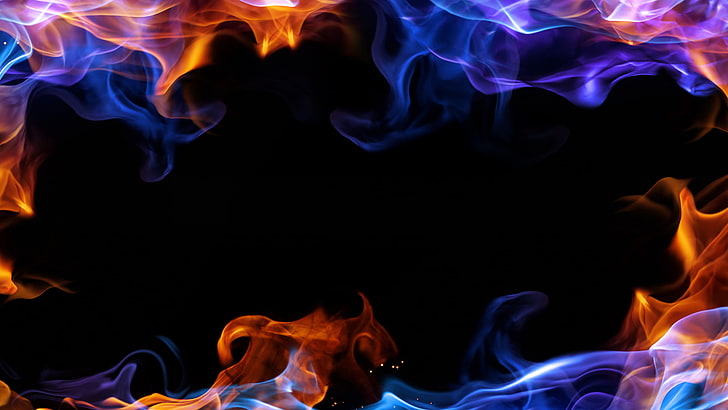 schwarze und blaue Feuertapete, Farbe, Rauch, schwarzer Hintergrund, HD-Hintergrundbild