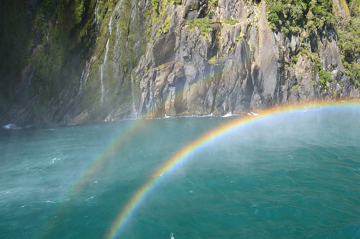 Regenbogen, Neuseeland, Natur, Milford Sound, HD-Hintergrundbild