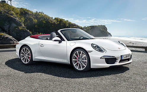 Porsche 911 Carrera S Cabriolet, mobil sport convertible putih, cabriolet, porsche, carrera, mobil, Wallpaper HD HD wallpaper