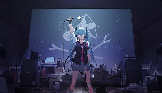 Hatsune Miku, Vocaloid, microphone, Miv4t, HD wallpaper HD wallpaper