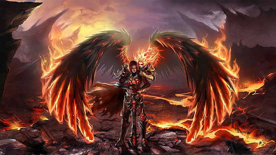 Heroes of Might and Magic VI, video games, fantasy girl, fantasy art, fire, wings, HD wallpaper HD wallpaper